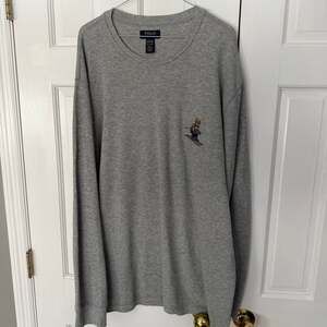 Polo Ralph Lauren Men's Gray Waffle Thermal Embroidered Ski Polo Bear